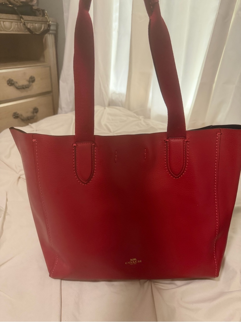 Coach Red Soft Leather Tote with Gold Logo